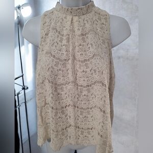Love, fire• Beige Lace Scalloped Raw Hem Sleeveless Boho Top Small
